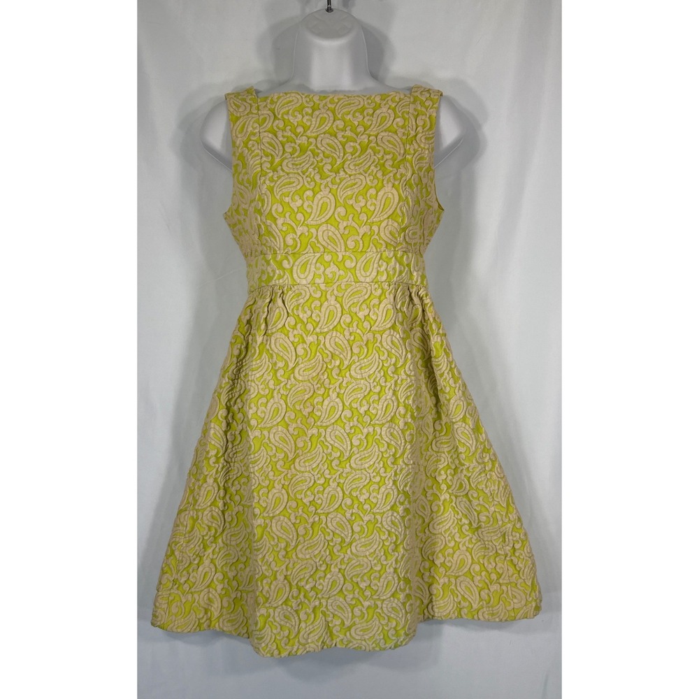 VTG Jeunesse Lime Green Cream Paisley Brocade Sleeveless A-Line Mod Mini Dress